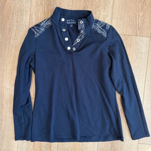 Brooks Brothers Tops - Brooks Brothers Navy Snap Henley Long Sleeve Top Women’s Small Nautical Print